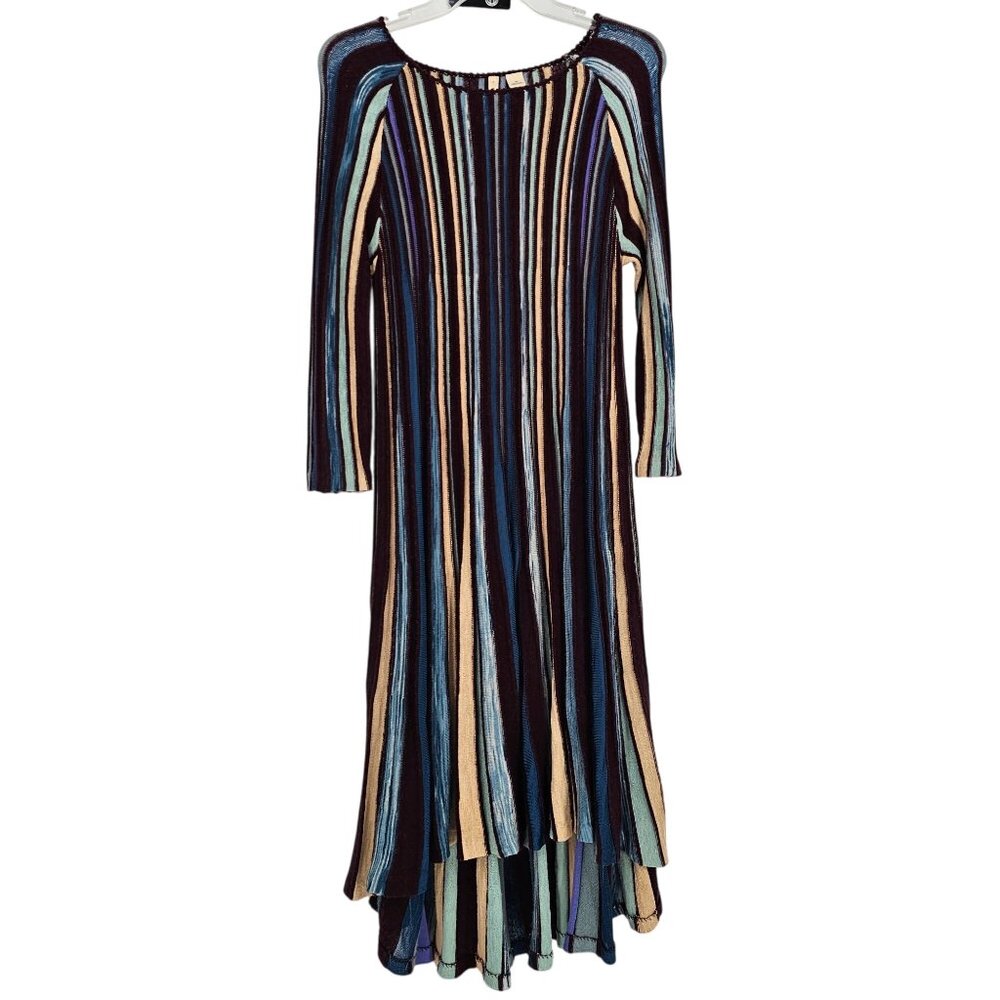 Anthropologie Moth Nora Wool Alpaca Swing Dress XS Multi Boho Striped High Low